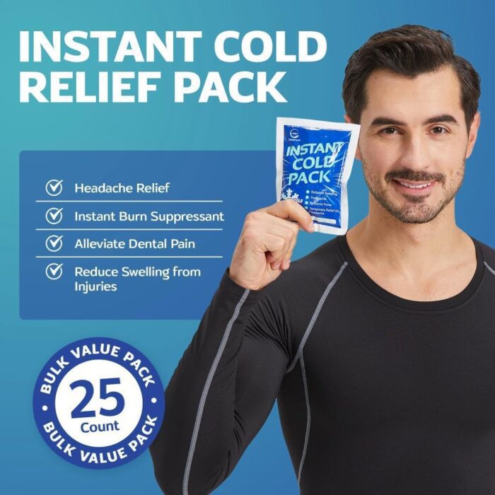 1738762820 25 Packs Instant Ice Cold Pack 6 x 4.5 Disposable Instant Ice Packs for Injuries Cold Compress Ice Pack for Pain Relief Swelling First Aid Toothache Athletes Outdoor Activities