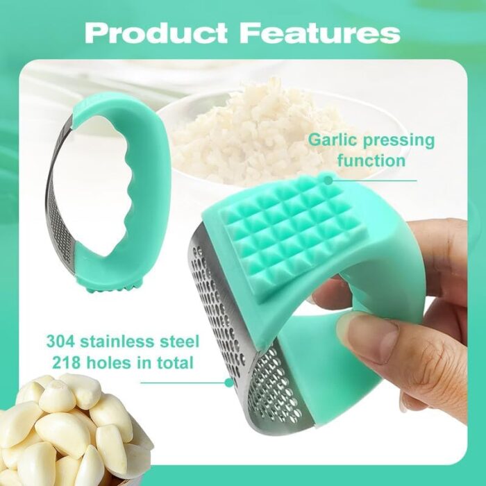 1738764124 Upgraded Garlic Press Rocker 2024 New Stainless Steel Garlic Presser Garlic Mincer Crusher Masher with Peeler and Cleaning Brush Garlic Chopper for Smash Garlic Kitchen Gadgets Tools