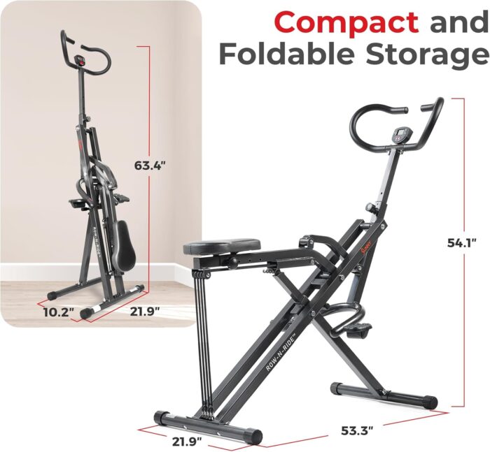 1738764458 Sunny Health Fitness Row N Ride® Plus Heavy Duty Assisted Squat Machine with 300 LB Max Weight Capacity Adjustable Resistance and Thick Padded Seat NO. 077PLUS