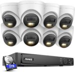 ANNKE Security Camera System PoE 8 Channel H.265 NVR 8X 12MP Turret Cams with Color Night Vision AI Motion Detection Built in Mic IP67 Smart IR 2TB HDD