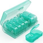 AUVON XL Weekly Pill Organizer 2 Times a Day Pill Box 7 Day with One Side Large Openings for Easy to Use Cyan AM PM Pill Case for Medication Vitamins Fish Oils Supplements