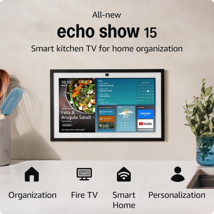 All new Amazon Echo Show 15 Full HD 15.6 kitchen hub for home organization with built in Fire TV and Alexa