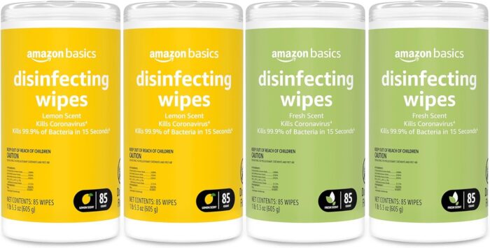 Amazon Basics Disinfecting Wipes Lemon Fresh Scent SanitizesCleansDisinfectsDeodorizes 340 Count 4 Packs of 85