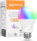 Amazon Basics Smart A19 LED Light Bulb Color Changing 9W 60W Equivalent 800LM Works with Alexa Only 2.4 GHz Wi Fi No Hub Required 1 Pack