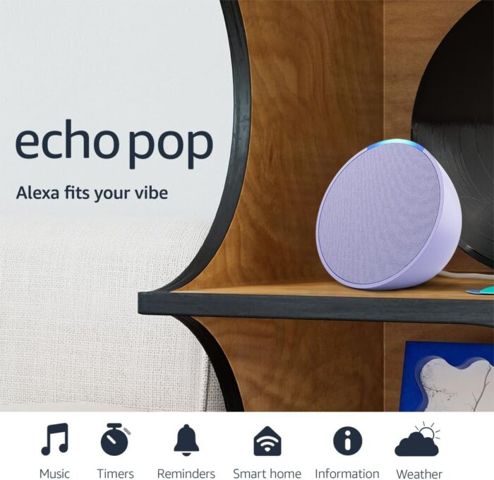 Amazon Echo Pop newest model Full sound compact smart speaker with Alexa Lavender Bloom