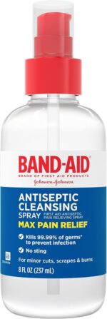 Band Aid Brand Pain Relieving Antiseptic Cleansing Spray Pramoxine HCl 8 fl. Oz