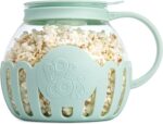 Ecolution Patented Micro Pop Microwave Popcorn Popper with Temperature Safe Glass 3 in 1 Lid Measures Kernels and Melts Butter Made Without BPA Dishwasher Safe 3 Quart Aqua