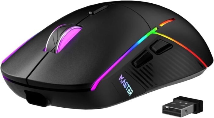 FFJ Wireless Gaming Mouse 24000 DPI Tri Mode BT5.3Type C Wired2.4G Wireless Mouse RGB 6 Programmable Buttons 75Hrs Battery Life Rechargeable Gamer Mouse for PC Laptop Mac PS5 Xbox Black