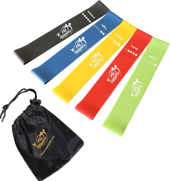 Fit Simplify Resistance Loop Exercise Bands with Instruction Guide and Carry Bag Set of 5