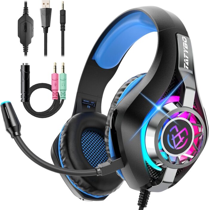 Gaming Headset for PC Ps5 Switch Mobile Gaming Headphones for Nintendo with Noise Canceling Mic Deep Bass Stereo Sound