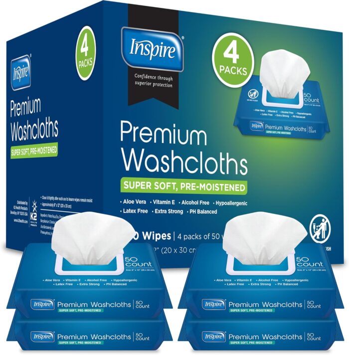 Inspire Adult Wet Wipes Wash Cloths Adult Wipes for Incontinence Cleansing for Elderly 8x12 200 count