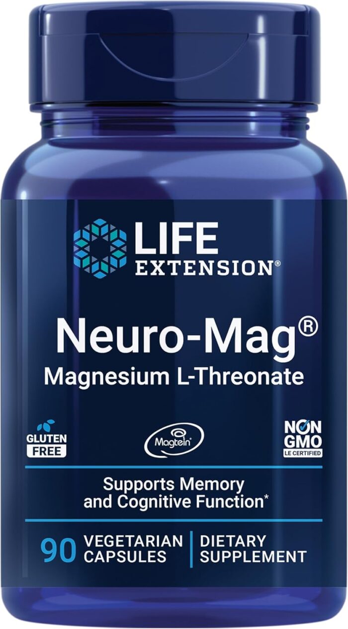 Life Extension Neuro mag Magnesium L threonate Magtein Magnesium Supplement Brain Health Memory Attention Gluten Free Vegetarian Non GMO 90 Vegetarian Capsules