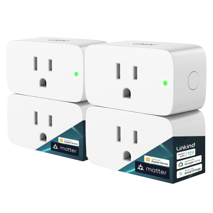 Linkind Matter Smart Plug Work with Apple Home Siri Alexa Google Home SmartThings Smart Outlet 15A1800W Max Smart Home Automation APP Remote ControlTimerSchedule 2.4G Wi Fi Only 4 Pack