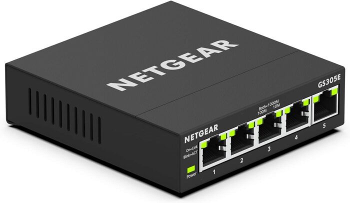 NETGEAR 5 Port Gigabit Ethernet Easy Smart Managed Essentials Switch GS305E Desktop or Wall Mount Home Network Hub Office Ethernet Splitter Silent Operation