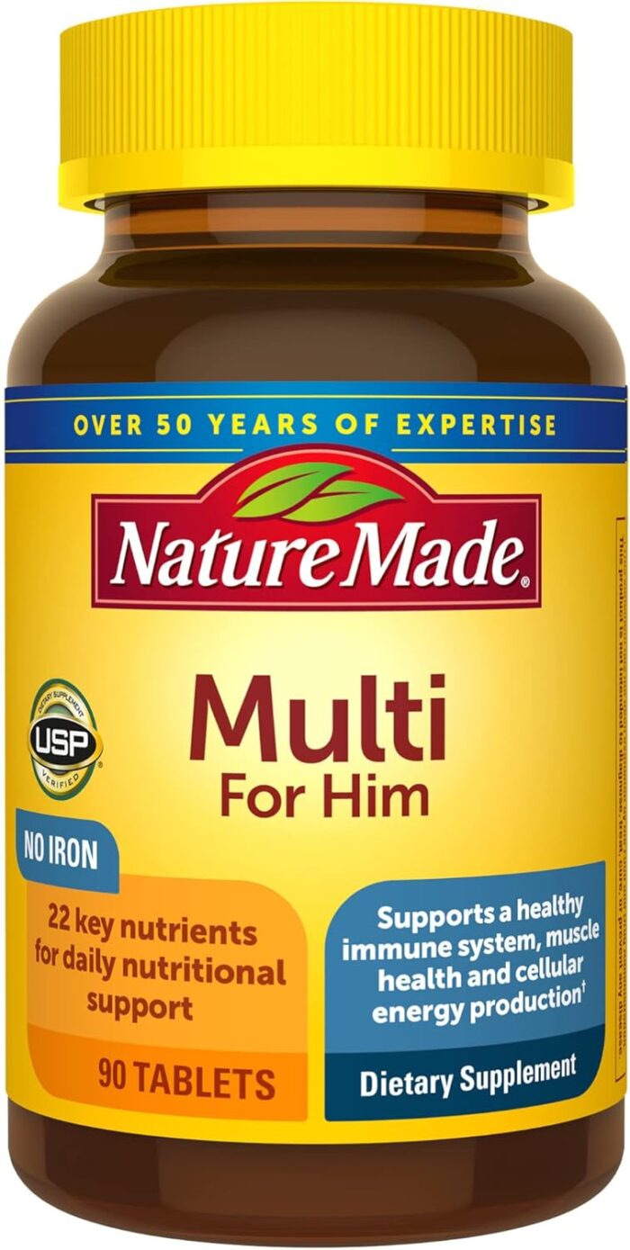 Nature Made Multivitamin For Him with No Iron Mens Multivitamins for Daily Nutritional Support Multivitamin for Men 90 Tablets 90 Day Supply