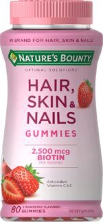 Natures Bounty Optimal Solutions Hair Skin Nails Vitamin Gummies with Biotin 2500 mcg Strawberry 80 Count