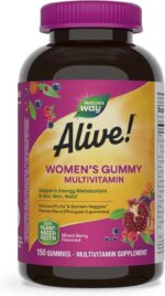 Natures Way Alive Womens Daily Gummy Multivitamins 16 Vitamins Minerals Energy Metabolism Hair Skin Nails Vegetarian Mixed Berry Flavored 150 Gummies Packaging May Vary