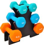 Neoprene Dumbbell Hand Weights Anti Slip Anti roll Hex Shape Colorful Pair or Set with Stand