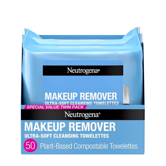 Neutrogena Makeup Remover Wipes Ultra Soft Cleansing Facial Towelettes for Waterproof Makeup Alcohol Free Plant Based 50 Count 2 Packs of 25