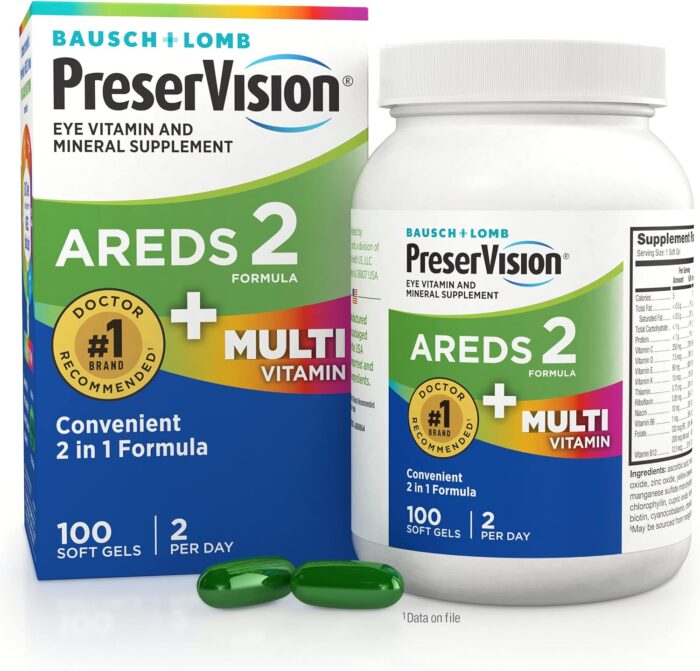 PreserVision AREDS 2 Multivitamin 2 in 1 Eye Contains Vitamin C E Zinc Softgels Packaging May Vary 100 Count