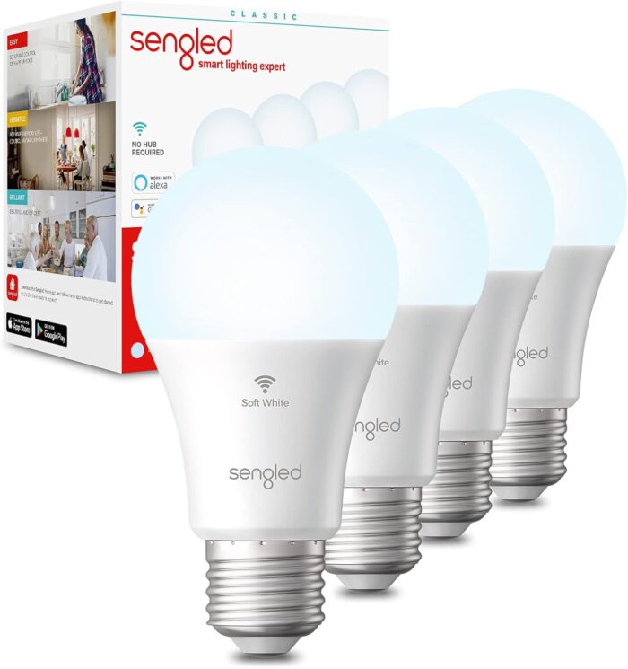 Sengled Alexa WiFi Light Bulb Smart Bulbs That Work with AlexaGoogle Assistant A19 Daylight 5000K No Hub Required 800LM 60W High CRI60 Equivalent 4 Count Pack of 1