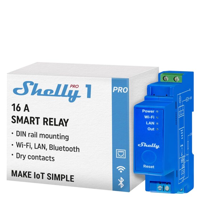 Shelly Pro 1 WiFi Bluetooth 1 Channel Smart Relay Switch Home Automation Compatible with Alexa Google Home iOS Android App No Hub Required Remote Control Timer Schedule Dry Contacts