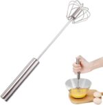 Stainless Steel Semi Automatic Whisk 2024 New Stainless Steel Egg Whisk Hand Push Rotary Whisk Blender Hand Push Mixer Stirrer Tool for Cooking Kitchen Home Egg Milk 10in