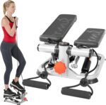 Sunny Health Fitness Total Body 2 in 1 Stepper Machine Total Body Workout Adjustable Hydraulic Resistance Bands Non Slip Pedals w Optional Free SunnyFit App Enhanced Bluetooth Connectivity