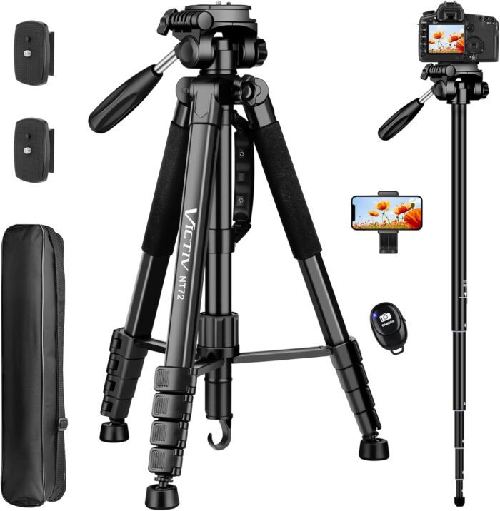 Tripod For Camera 72 Tall Camera Tripod With Remote Compact Camera Stand Tripod For Phone Lightweight Dslr Tripod Monopod Professional Heavy Duty Tripod For Spotting Scope Telescope Binocular.jpg