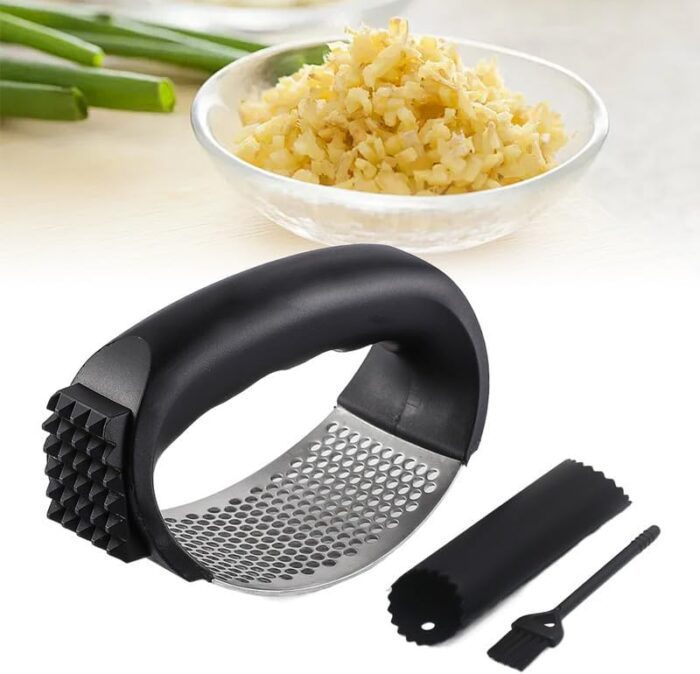 Upgraded Garlic Press Rocker 2024 New Stainless Steel Garlic Presser Garlic Mincer Crusher Masher with Peeler and Cleaning Brush Garlic Chopper for Smash Garlic Kitchen Gadgets Tools