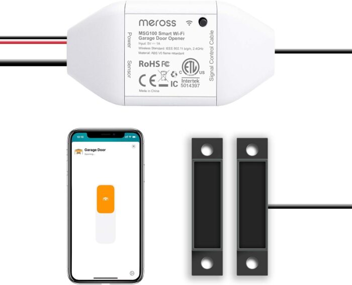 meross Smart Garage Door Opener Remote Compatible with Apple HomeKit Amazon Alexa Google Assistant SmartThings Multiple Notification Modes No Hub NeededWhite